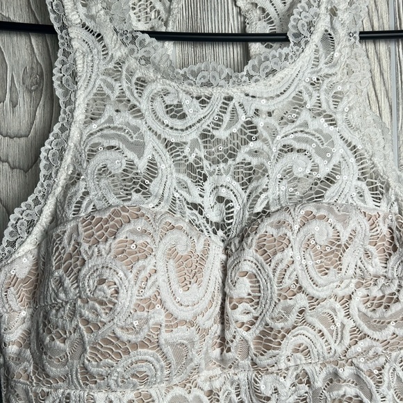 Sequin Hearts LACE WHITE MINI DRESS NWT Wedding Dress Honeymoon Size 7 - Picture 1 of 2